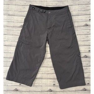 PrAna Womens Breathe Long Cargo Pants Sz M Belted Gray Capri Cropped Hiking